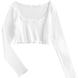 White ribbed lettuce edge crop top